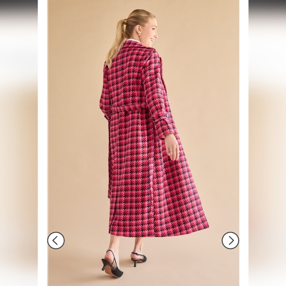 Katrina Pink Houndstooth Tweed Trench Coat NWT Medium Super Soft - Picture 2 of 6
